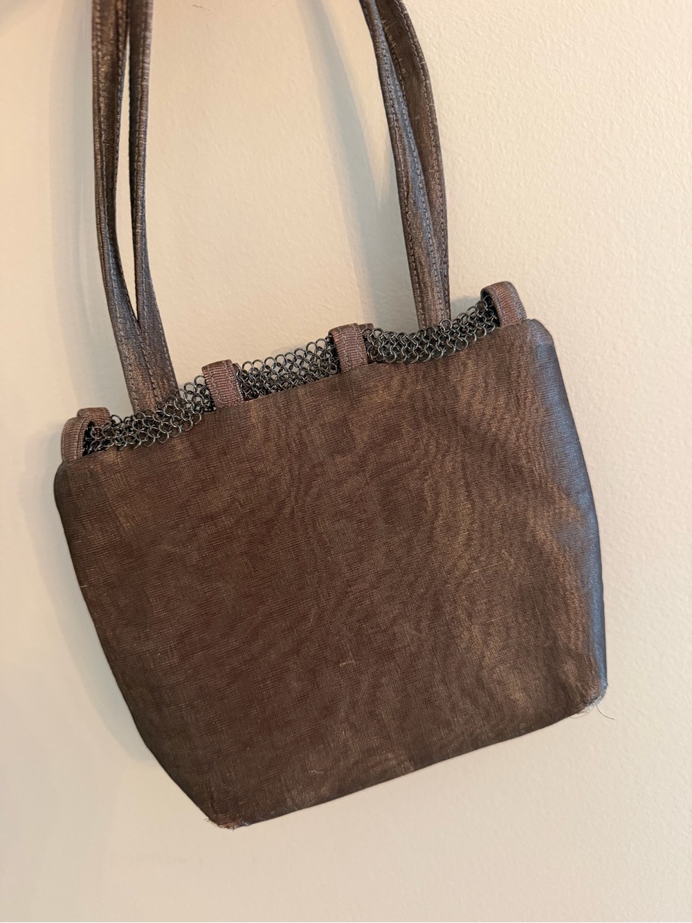 Nancy Bacich Vintage Chainmail Trim Metallic Mini Tote / Evening Bag